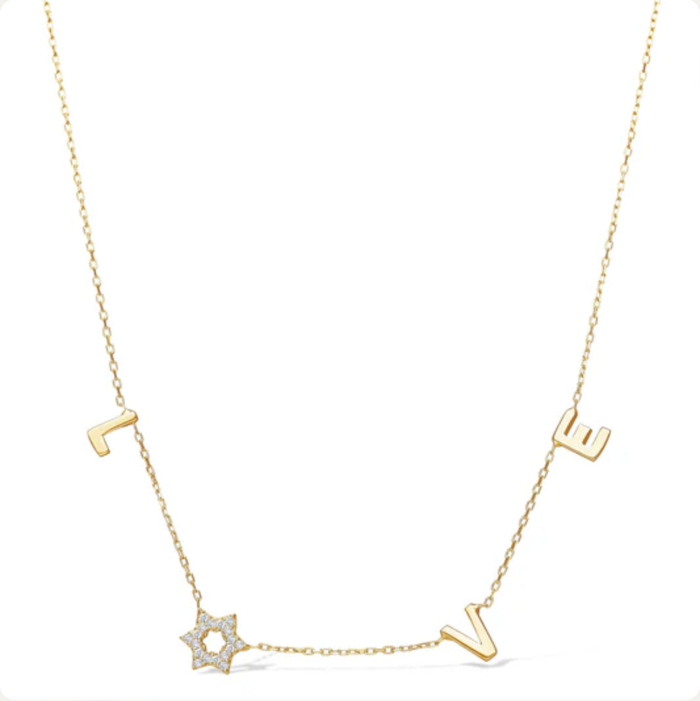 LOVE Necklace with CZ Star of David - Gold