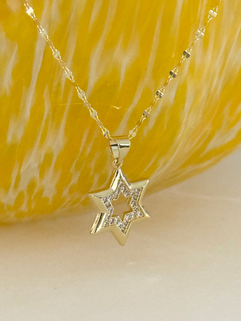 CZ Star of David Charm Necklace - Gold