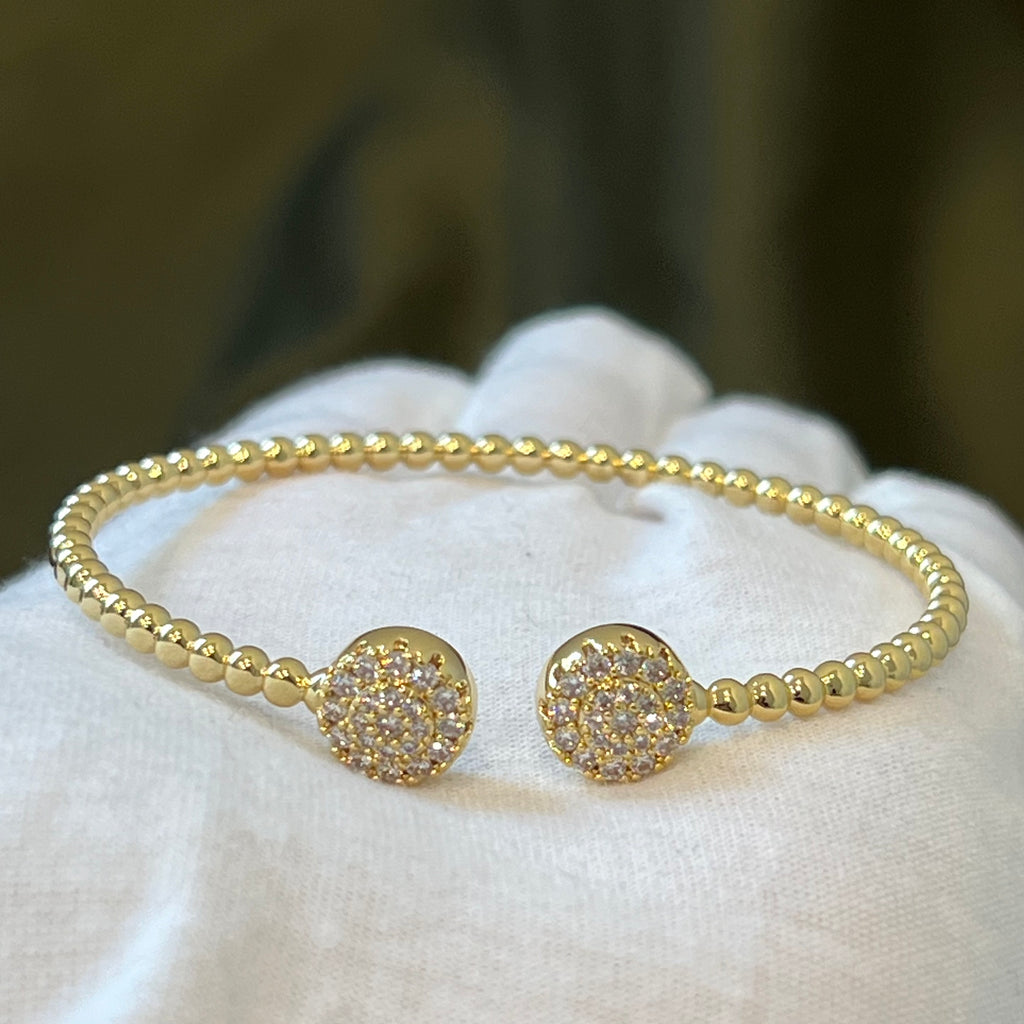 CZ Round Design Cuff Bracelet - Gold