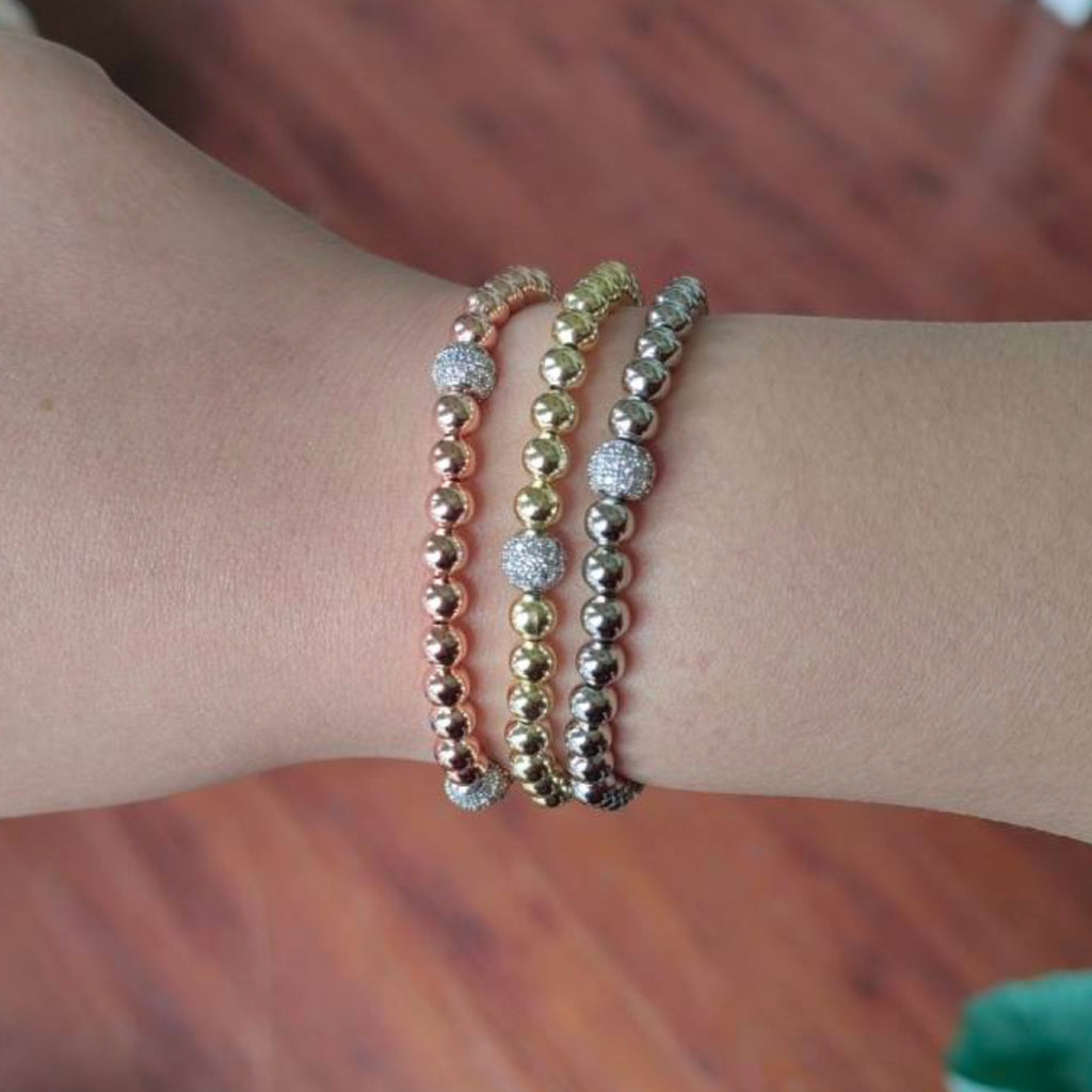 Tri-Tone Trio Stretch Bracelet Set - Gold, Rose Gold and Silver