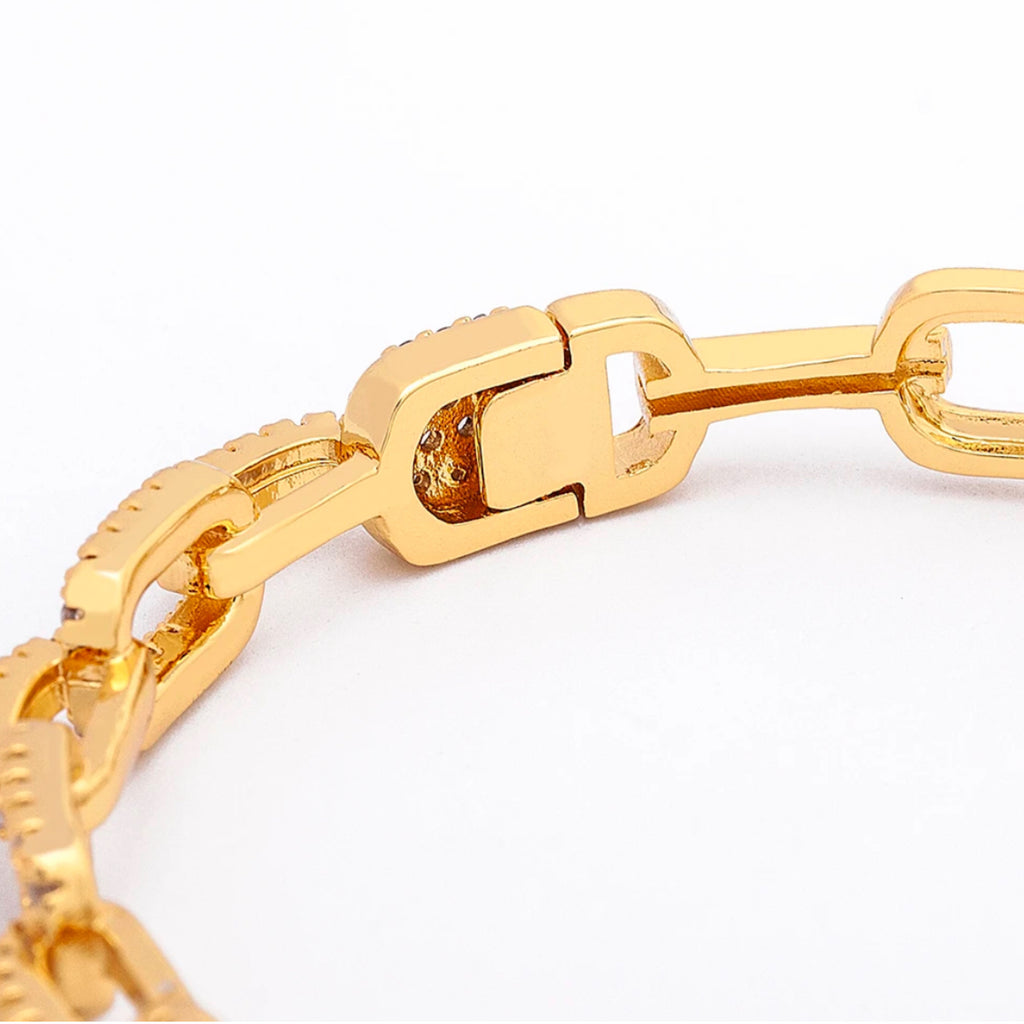 CZ Pave Link Eternity Hinged Bangle - 18K Gold Plated