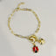 Enamel Ladybug/Heart Push Front Clasp Paperclip Chain Bracelet - Gold