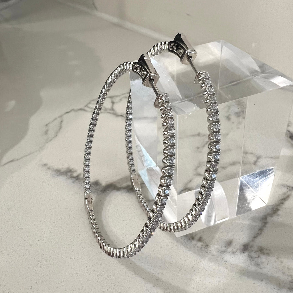 In & Out CZ 50 mm Round Hoop Earrings - Gold and Silver