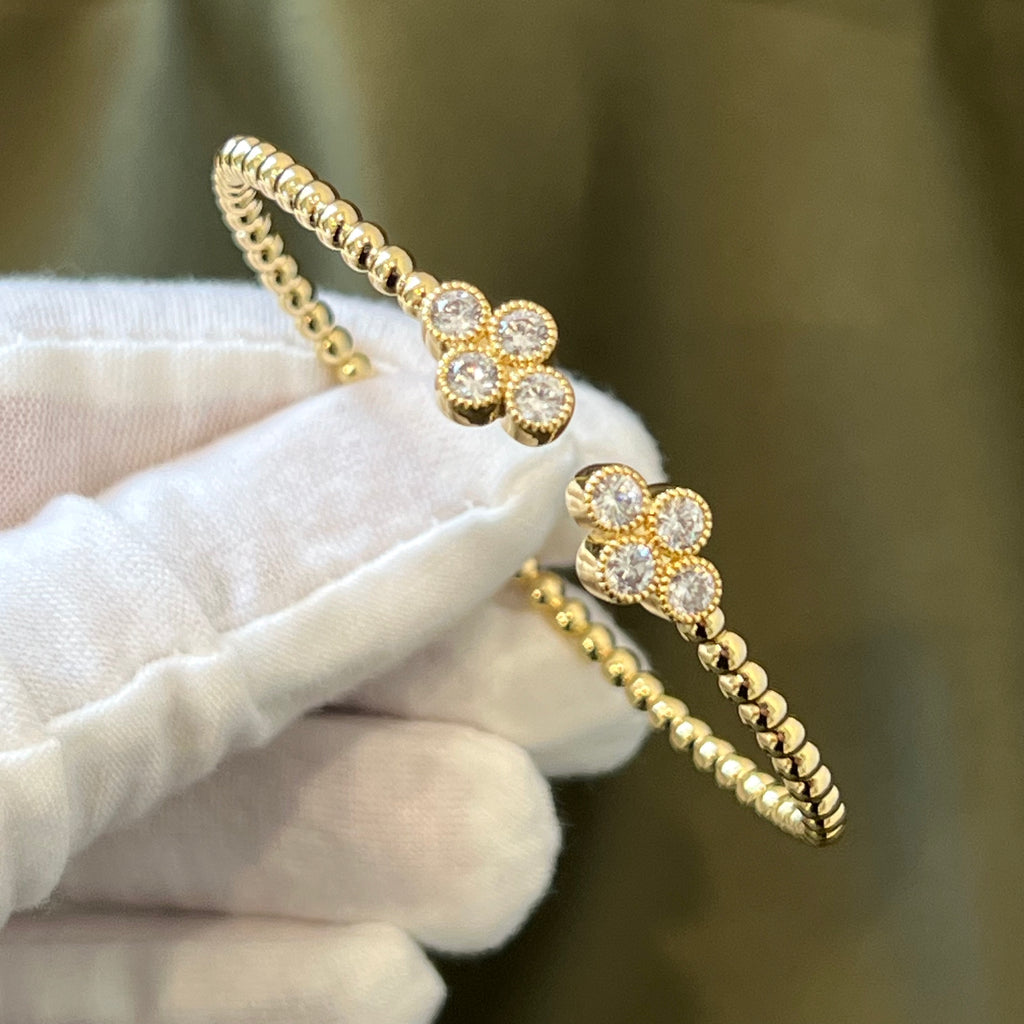 Flower CZ Beaded Cuff Bracelet - Gold