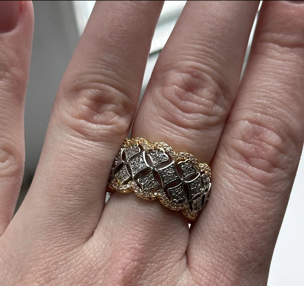 Two Tone CZ Band Ring