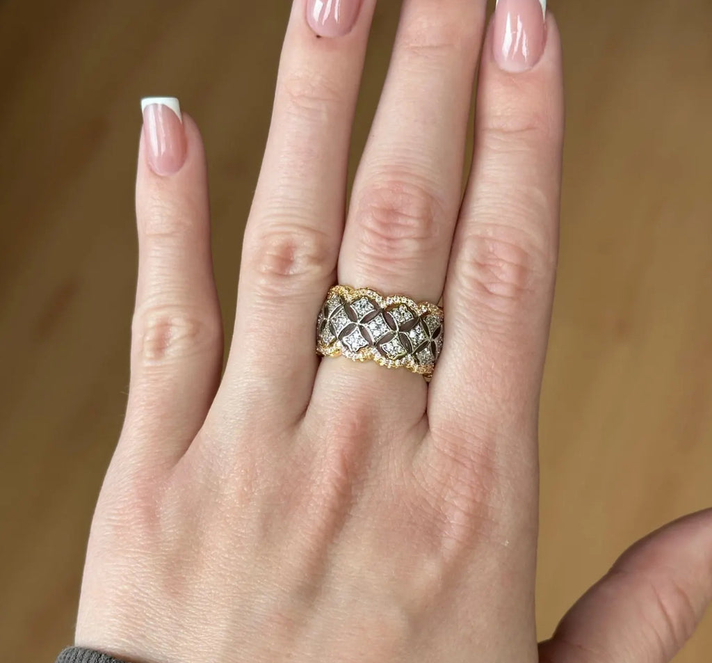 Two Tone CZ Band Ring