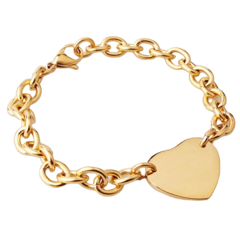 Stainless Steel Heart Chain Bracelet - 18k Gold Plated.