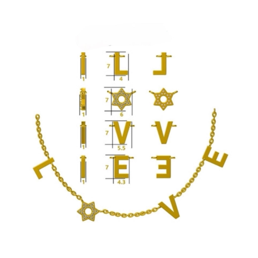 LOVE Necklace with CZ Star of David - Gold