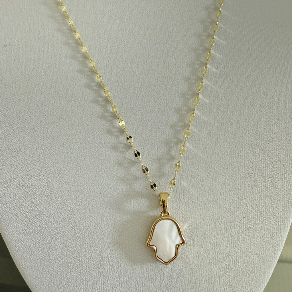 MOP Hamsa Pendant Necklace - Gold