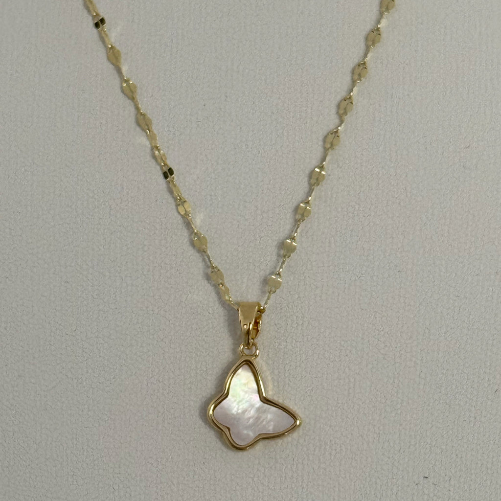 MOP Butterfly Pendant Necklace - Gold