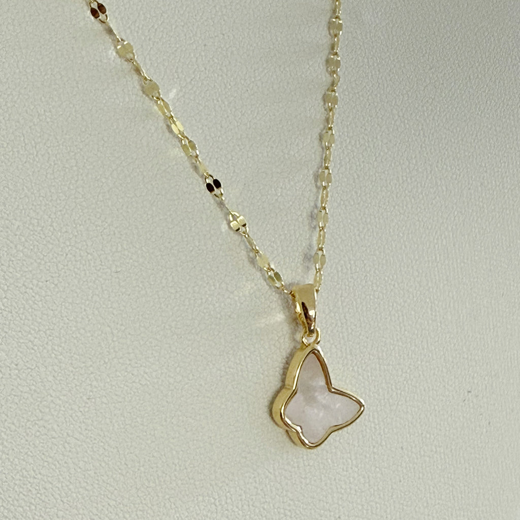 MOP Butterfly Pendant Necklace - Gold