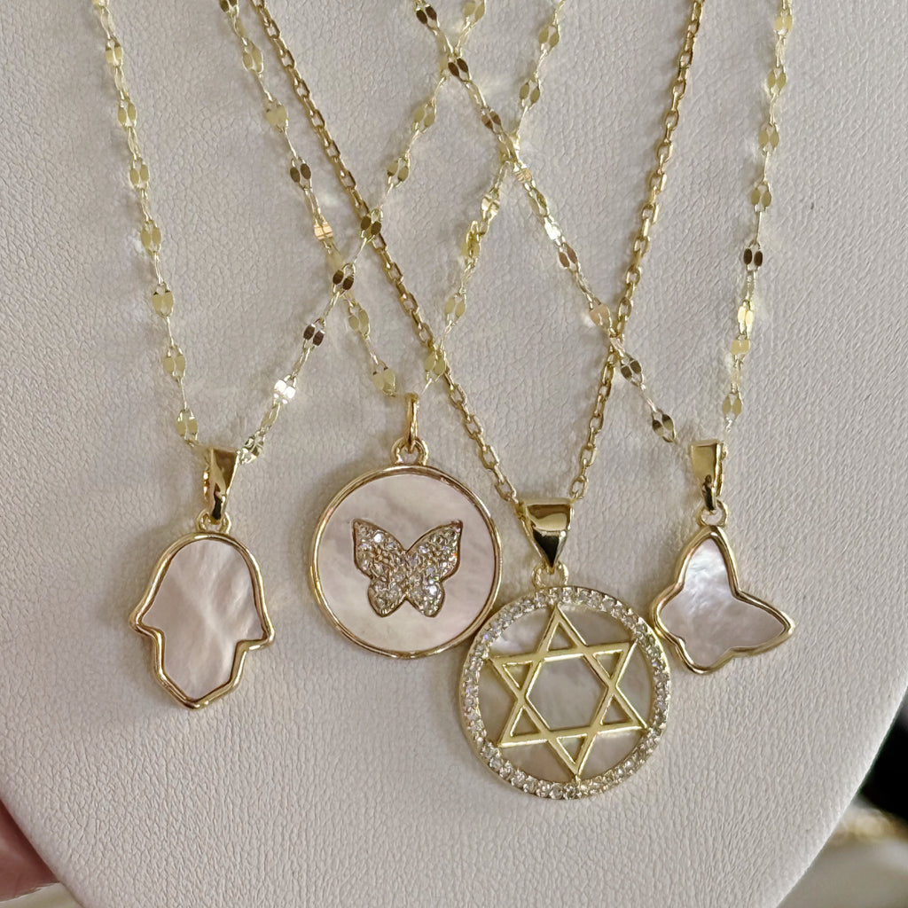 MOP Butterfly Pendant Necklace - Gold