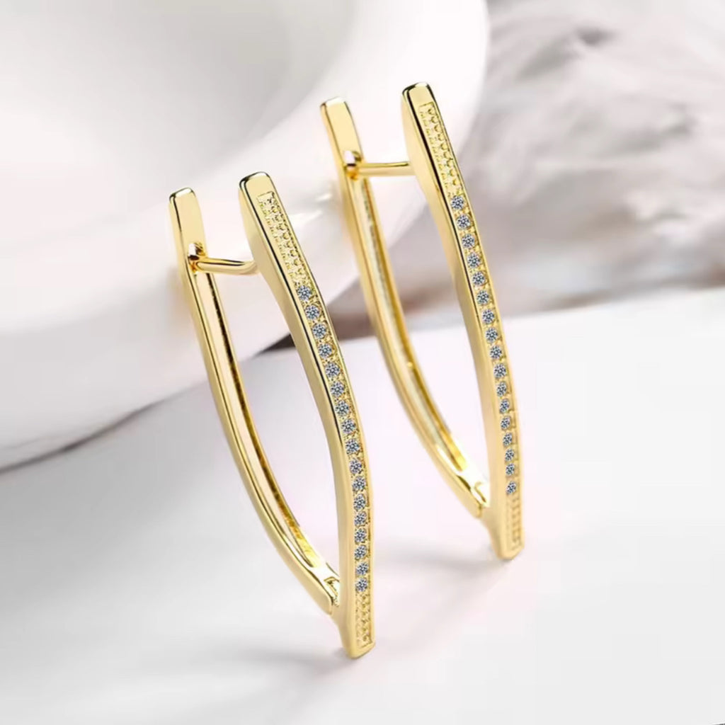 CZ V-Shape Huggies Earrings - Gold and Silver