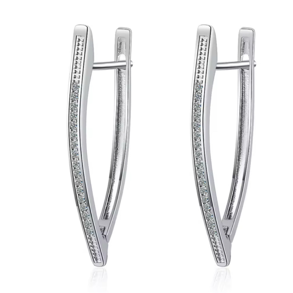 CZ V-Shape Huggies Earrings - Gold and Silver