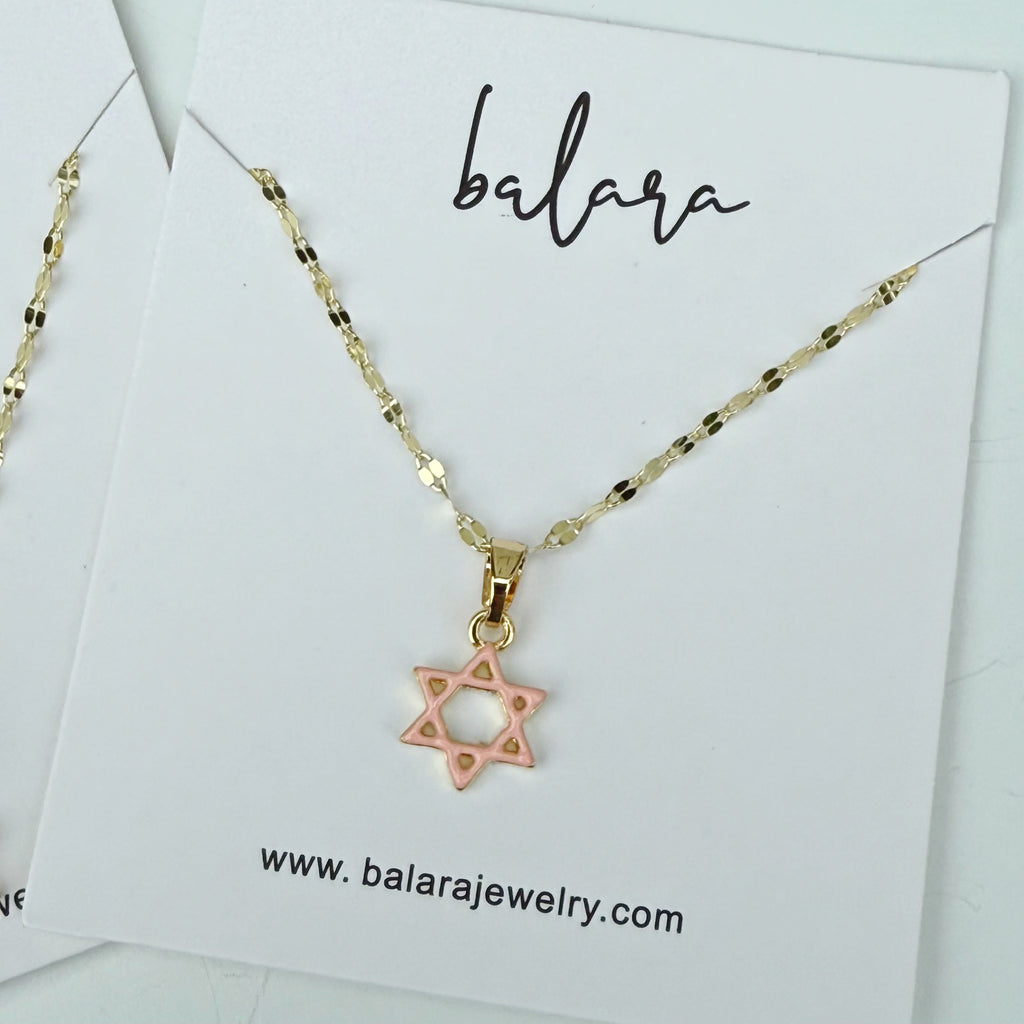Enamel Jewish Star Necklace For Girls - Gold