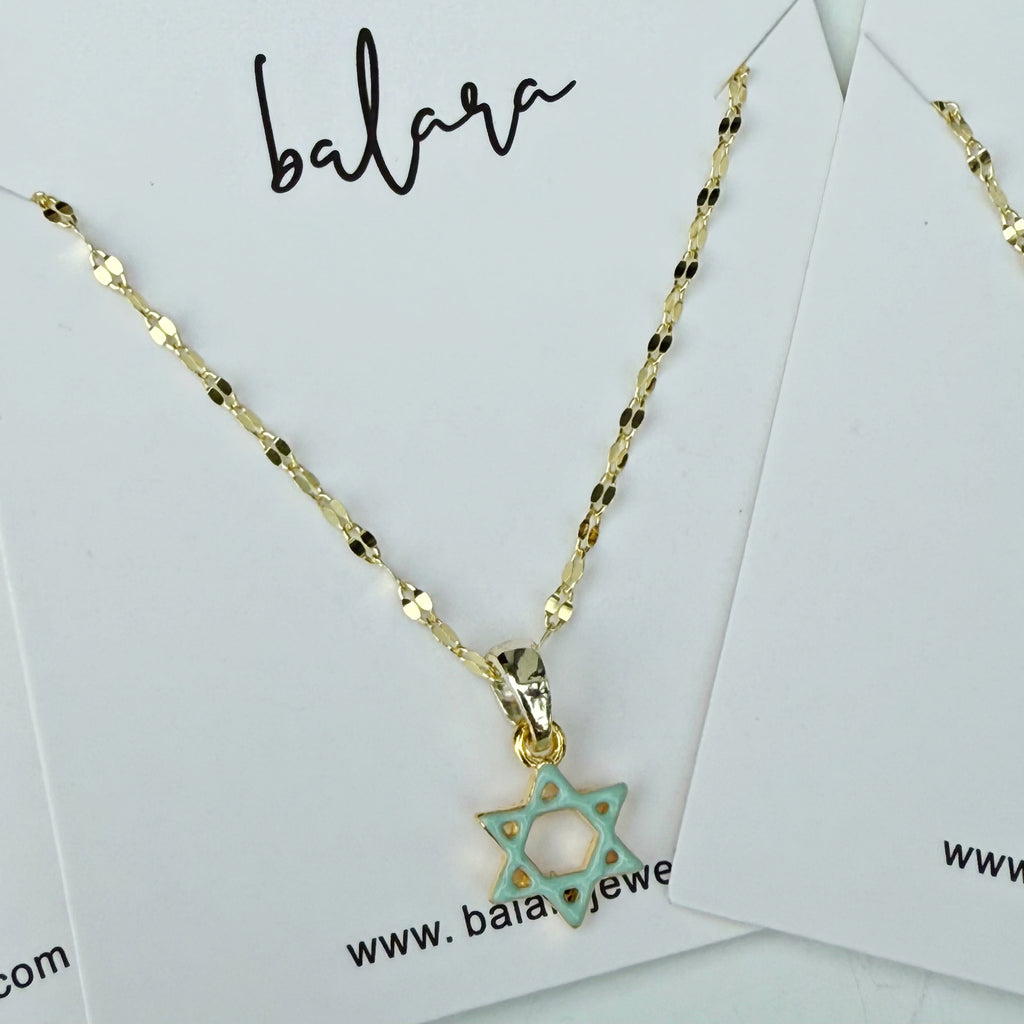 Enamel Jewish Star Necklace For Girls - Gold