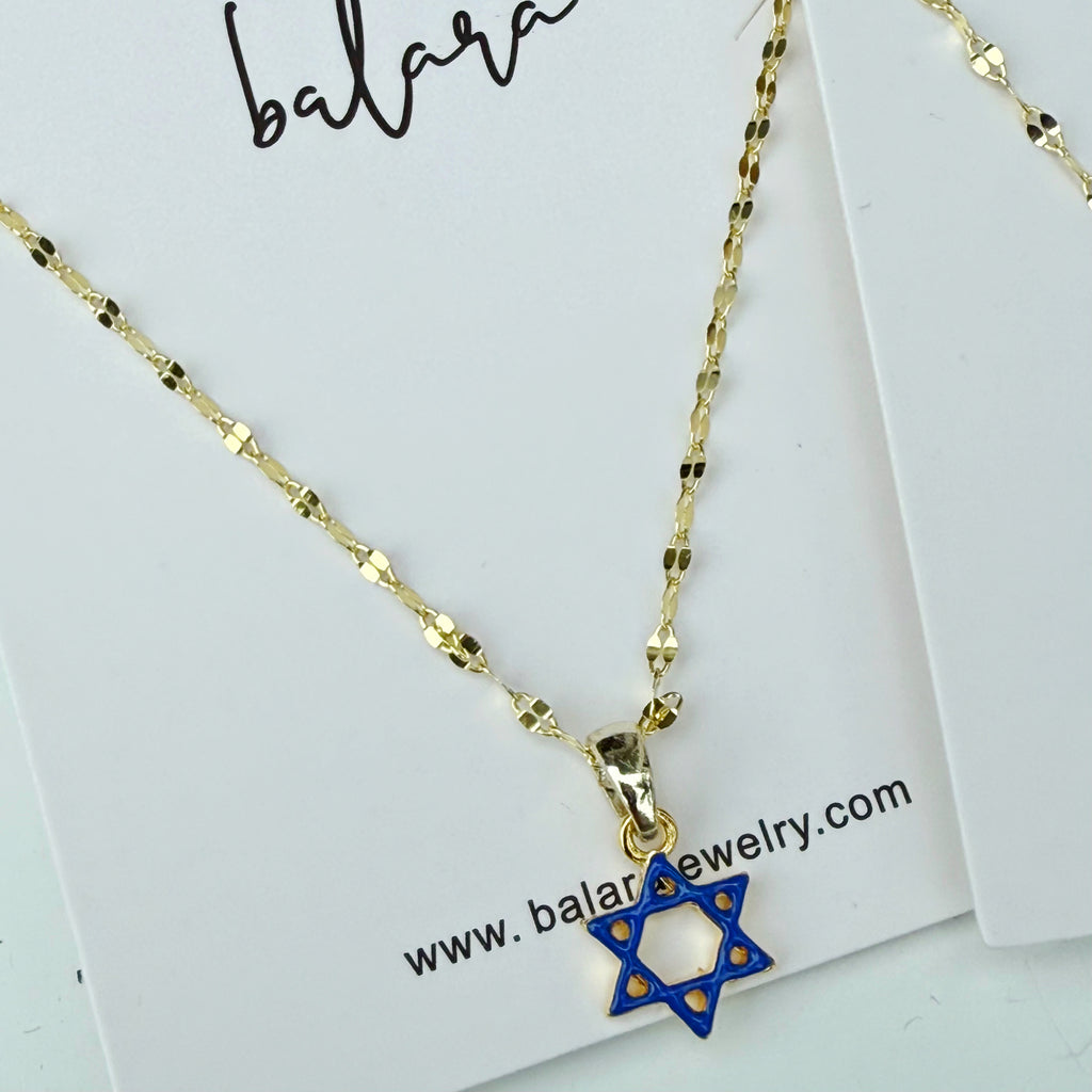 Enamel Jewish Star Necklace For Girls - Gold