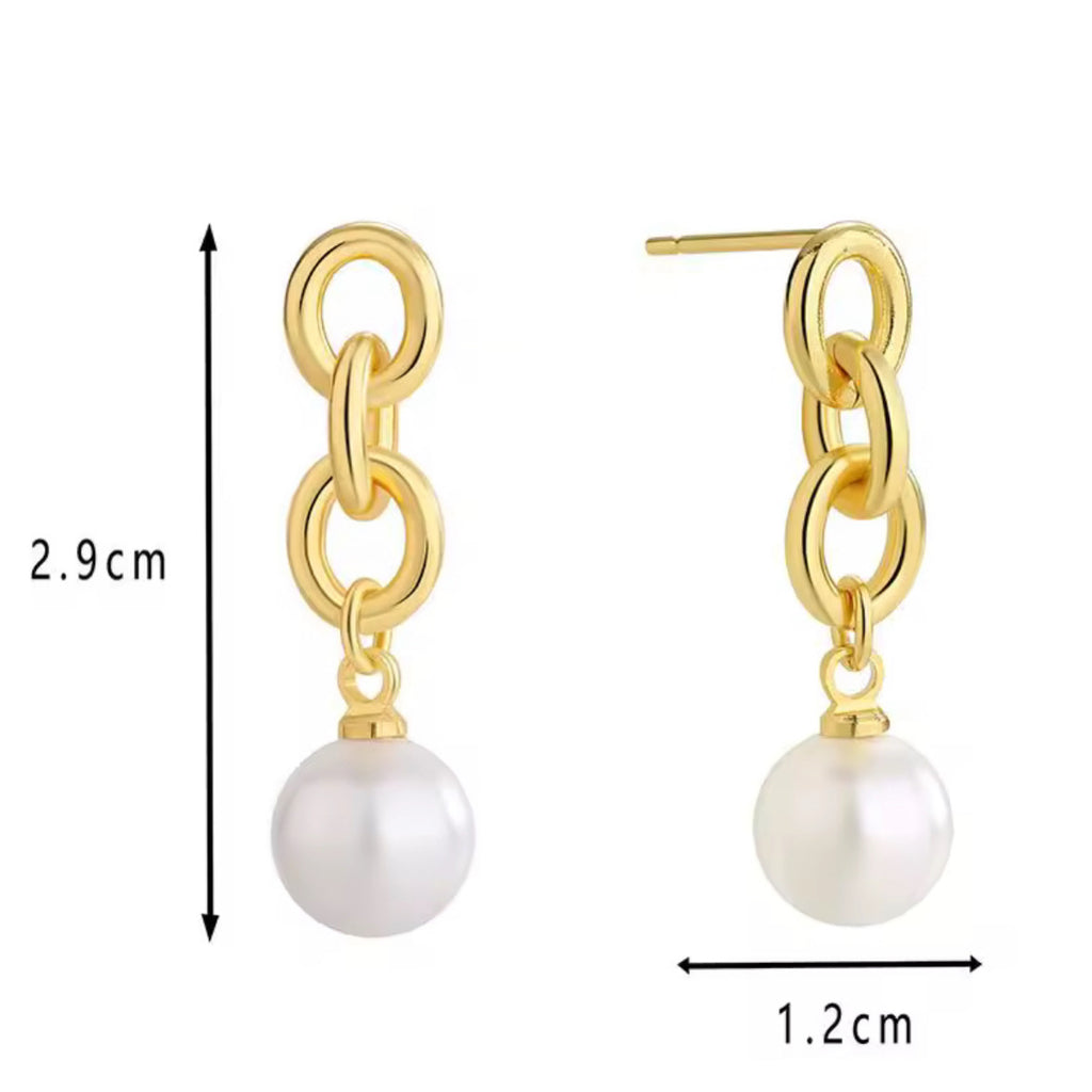 18K Gold Plated Chain Pearl Drop Earrings