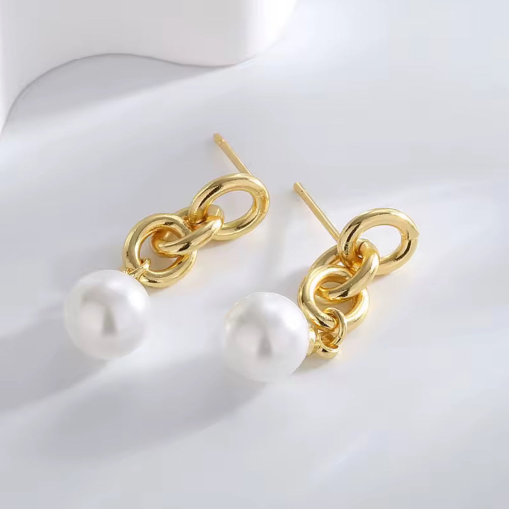 18K Gold Plated Chain Pearl Drop Earrings