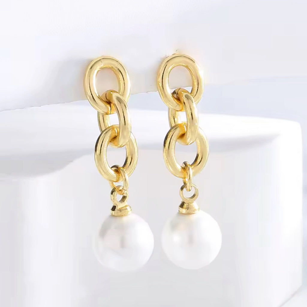 18K Gold Plated Chain Pearl Drop Earrings