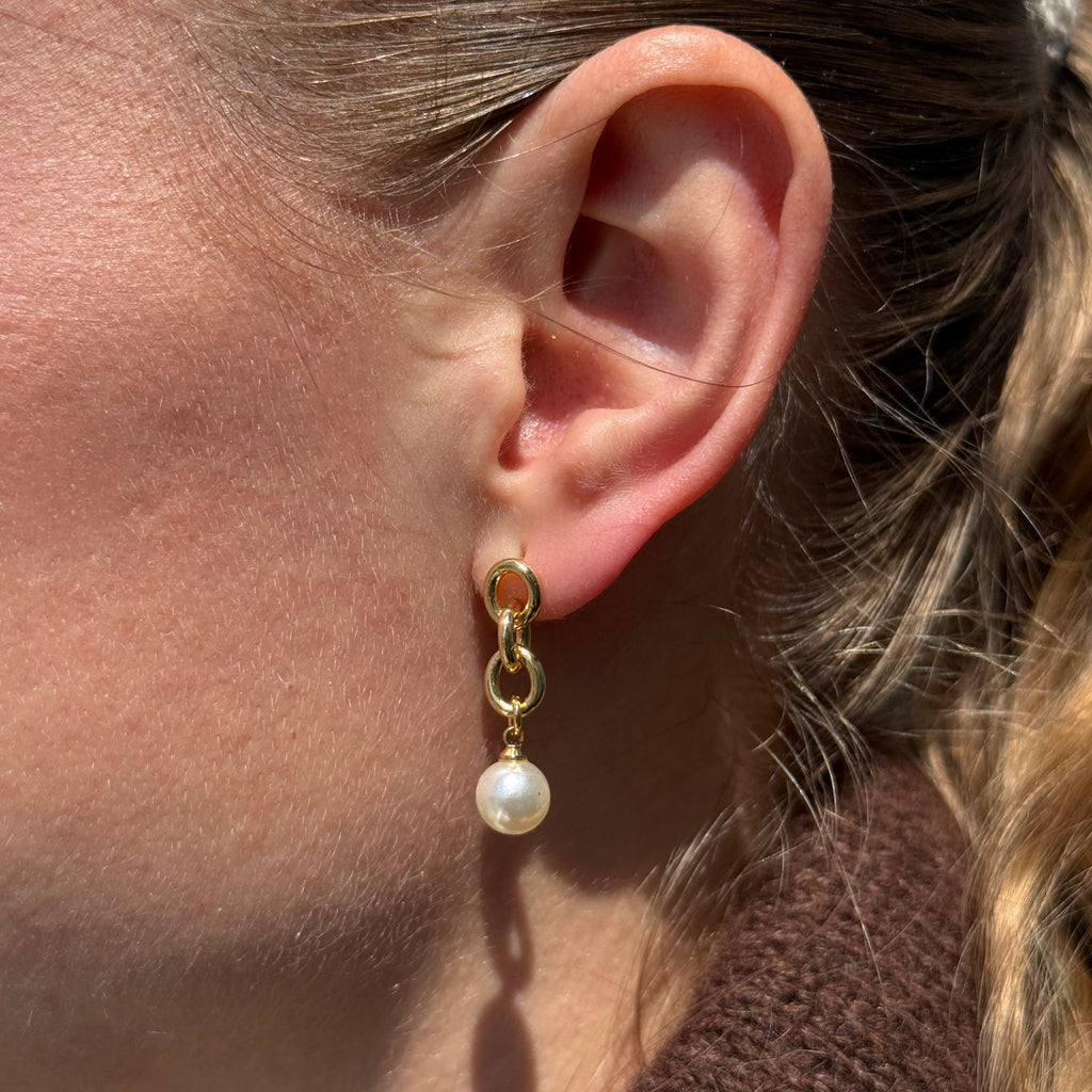 18K Gold Plated Chain Pearl Drop Earrings