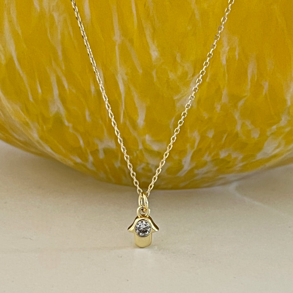 Mini CZ Hamsa Necklace - Gold