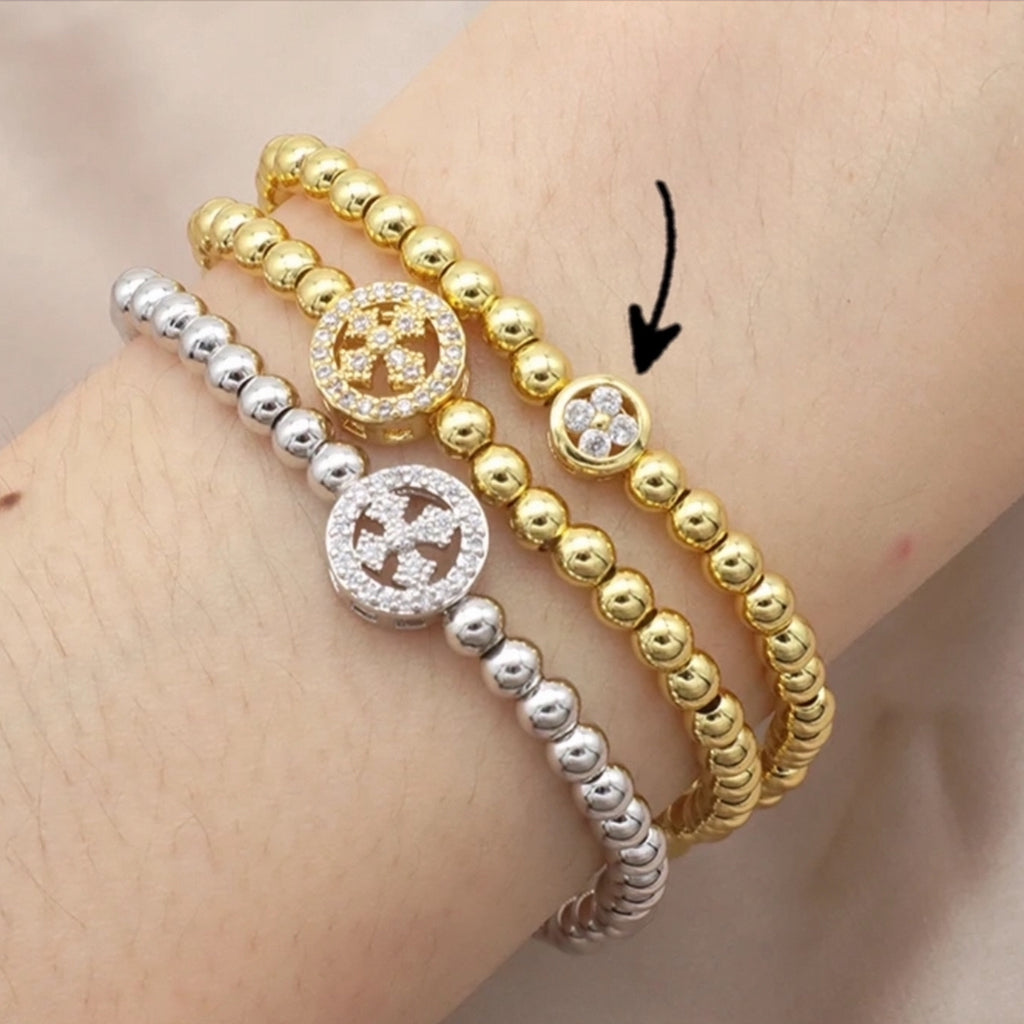 Small CZ Clover Stretch Bracelet - Gold