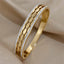 CZ Three Rows Stainless Steel Bangle Bracelet - Gold and Silver.