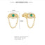 CZ Green Evil Eye Chain Stud Earrings - Gold