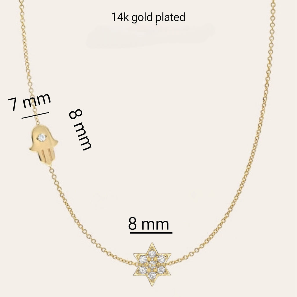 CZ Star of David/Hamsa Charms Necklace - Gold