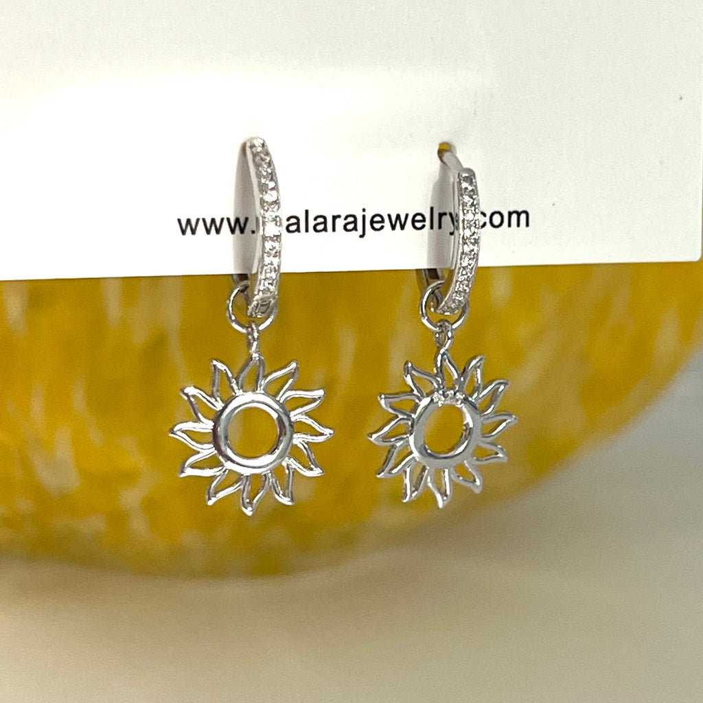 925 Sterling Silver Sun CZ Huggie Hoops Earrings - Gold or Silver
