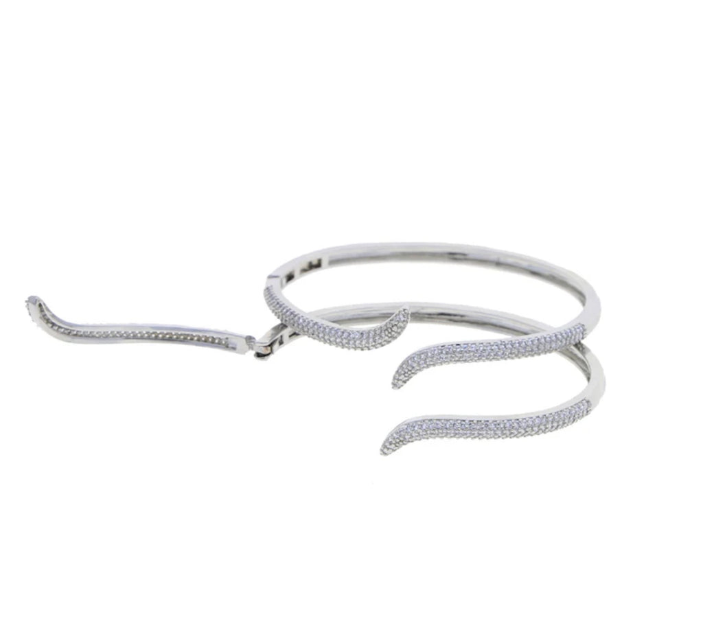 For Small Wrist 18k Gold Plated CZ Tail Shape Bangle Bracelet- Silver and Gold