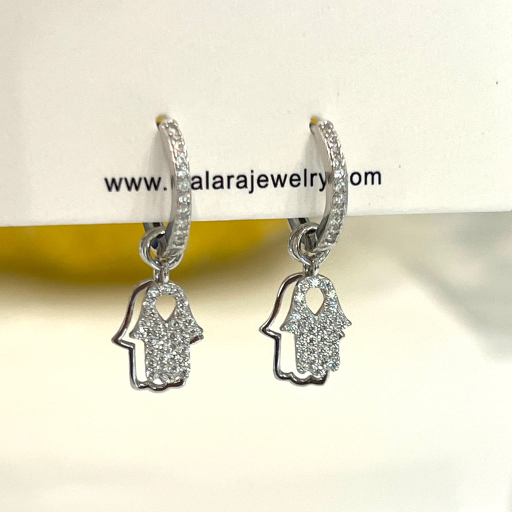 925 Sterling Double Hamsa CZ Huggie Hoops Earrings - Gold or Silver