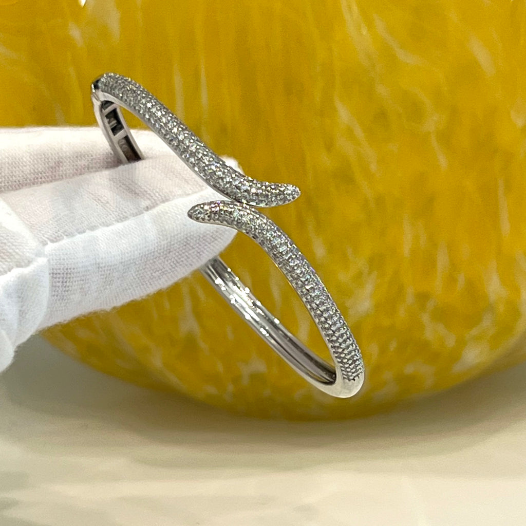For Small Wrist 18k Gold Plated CZ Tail Shape Bangle Bracelet- Silver and Gold