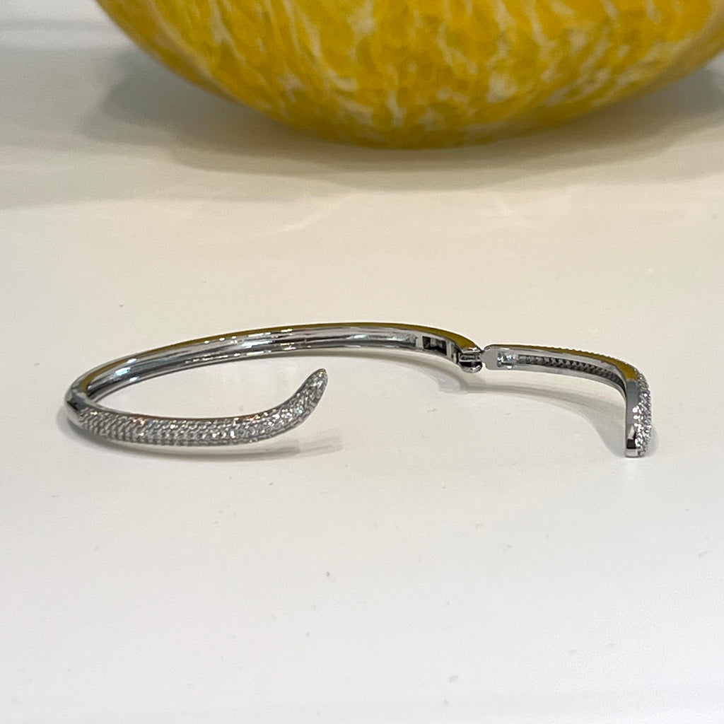 For Small Wrist 18k Gold Plated CZ Tail Shape Bangle Bracelet- Silver and Gold
