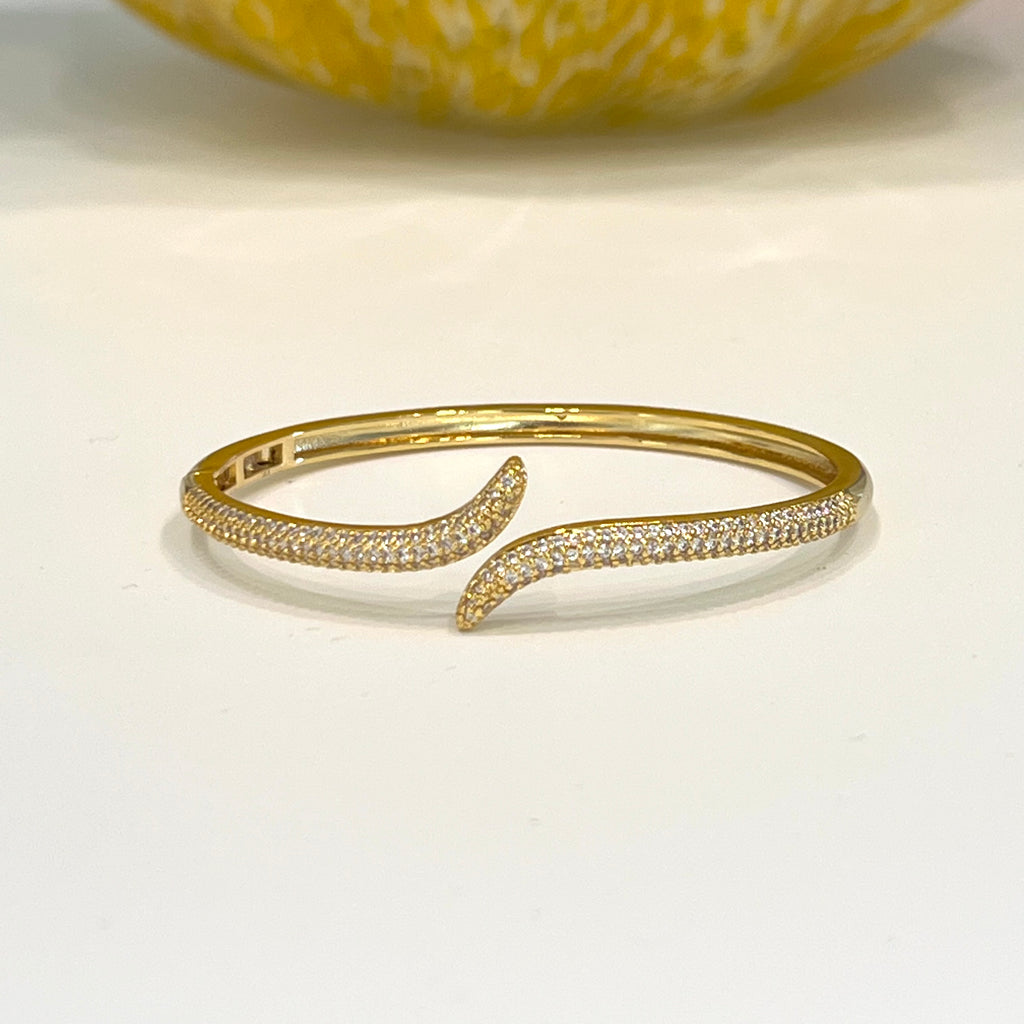 For Small Wrist 18k Gold Plated CZ Tail Shape Bangle Bracelet- Silver and Gold