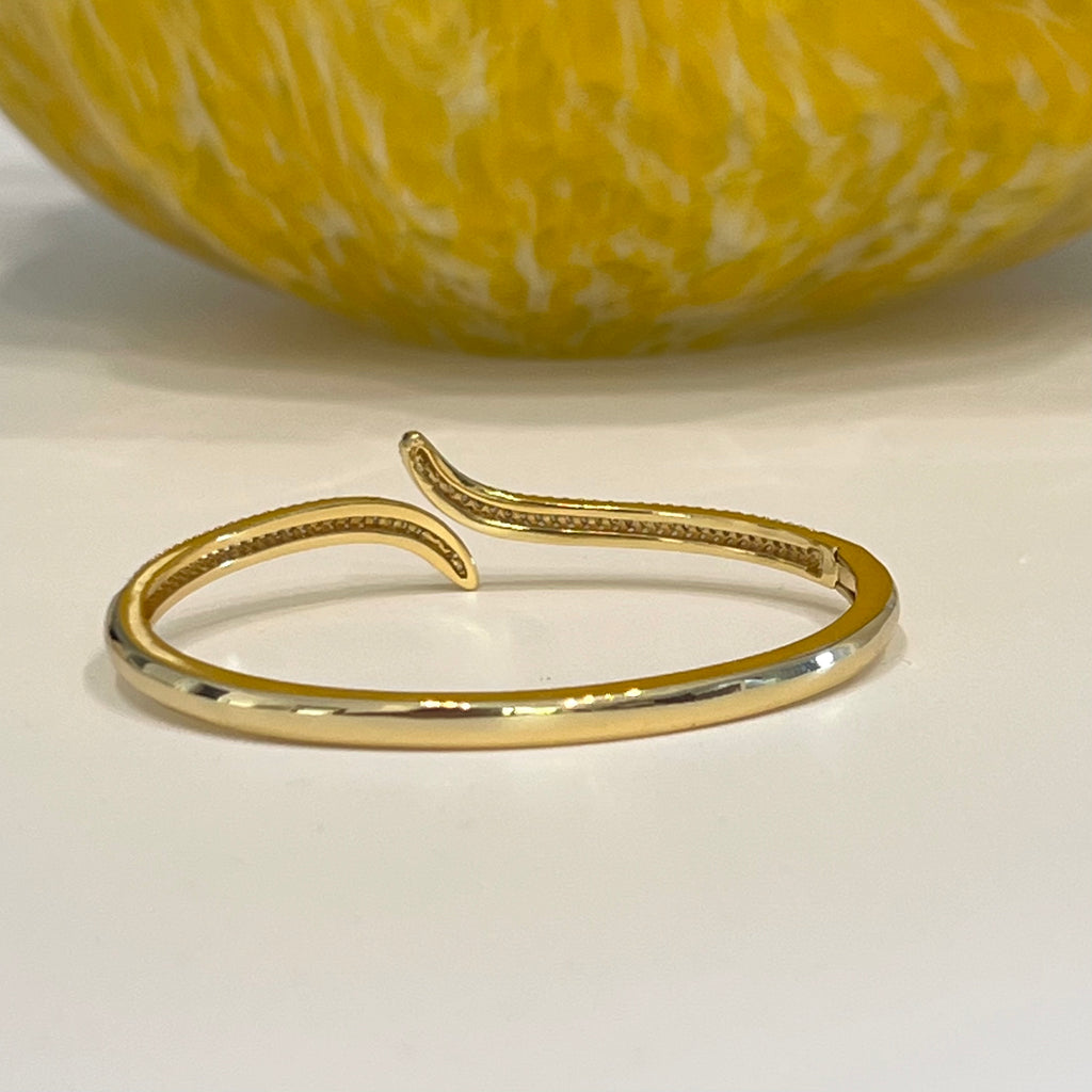 For Small Wrist 18k Gold Plated CZ Tail Shape Bangle Bracelet- Silver and Gold