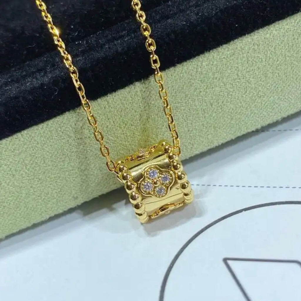18K Gold Clovers Barrel Pendant Necklace - Gold and Silver
