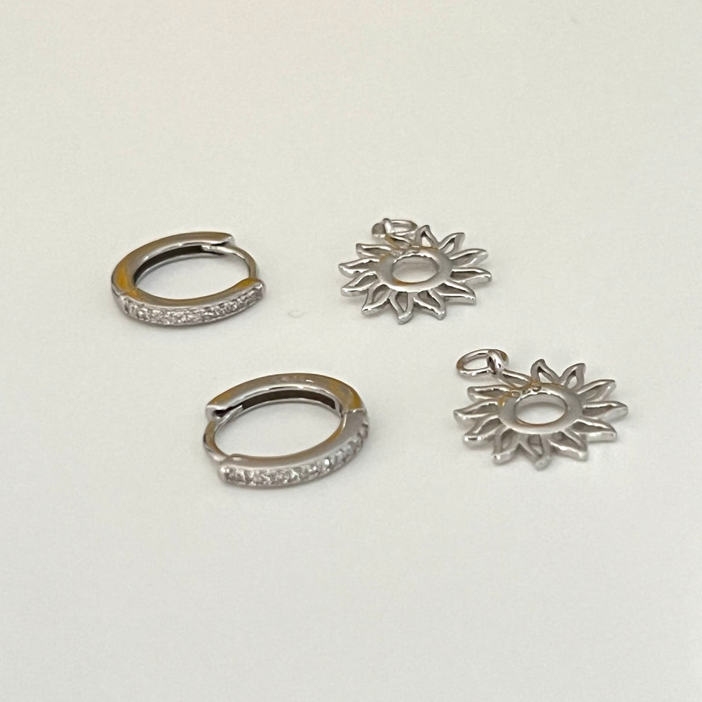 925 Sterling Silver Sun CZ Huggie Hoops Earrings - Gold or Silver