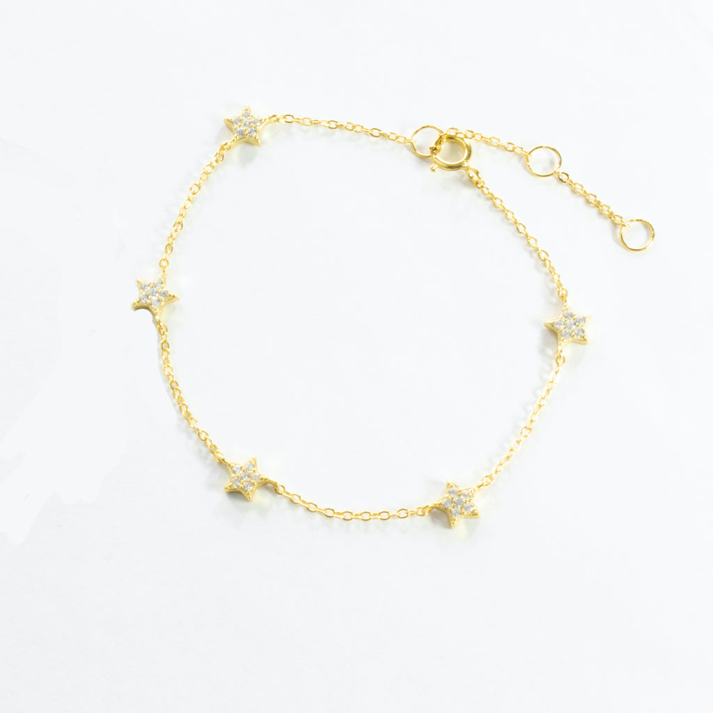 Multi Stars CZ Bracelet - Gold or Silver - Girl & Teens