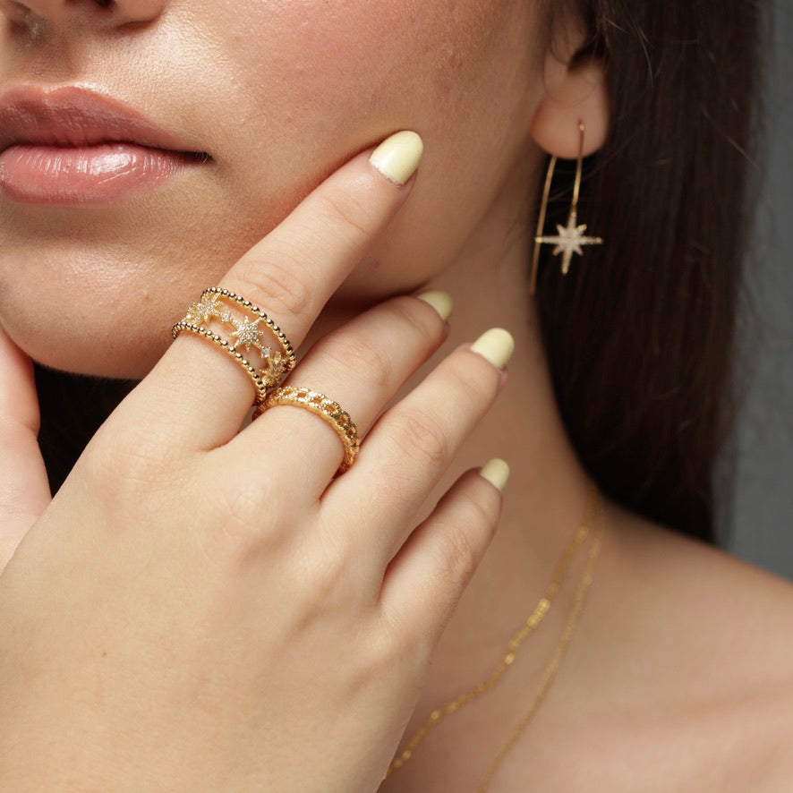 Textured Curb Link Band Ring - Gold, Rose Gold or Silver