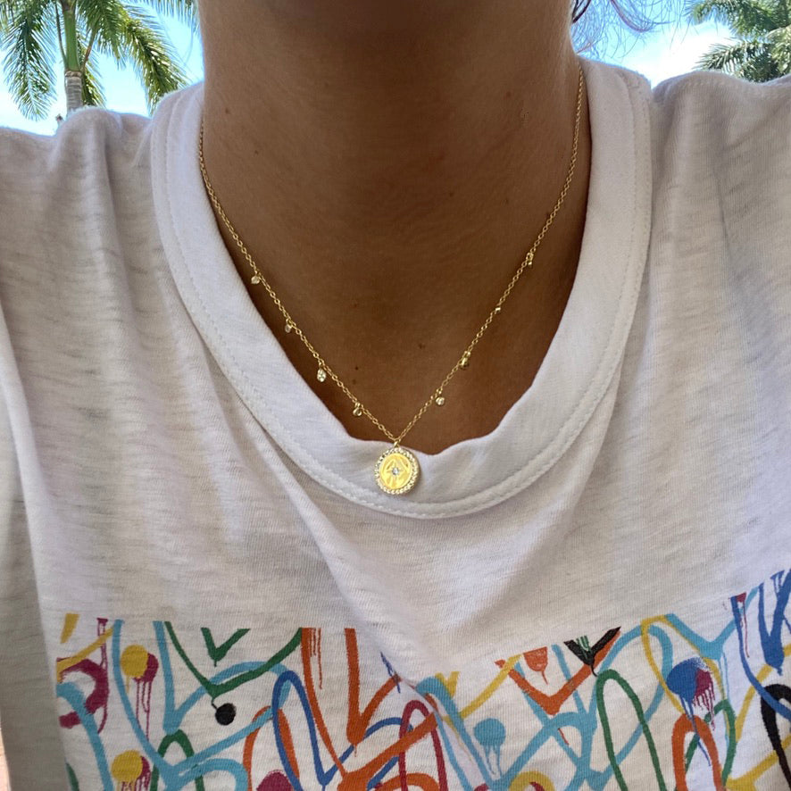 CZ Starburst Disc Necklace - Gold