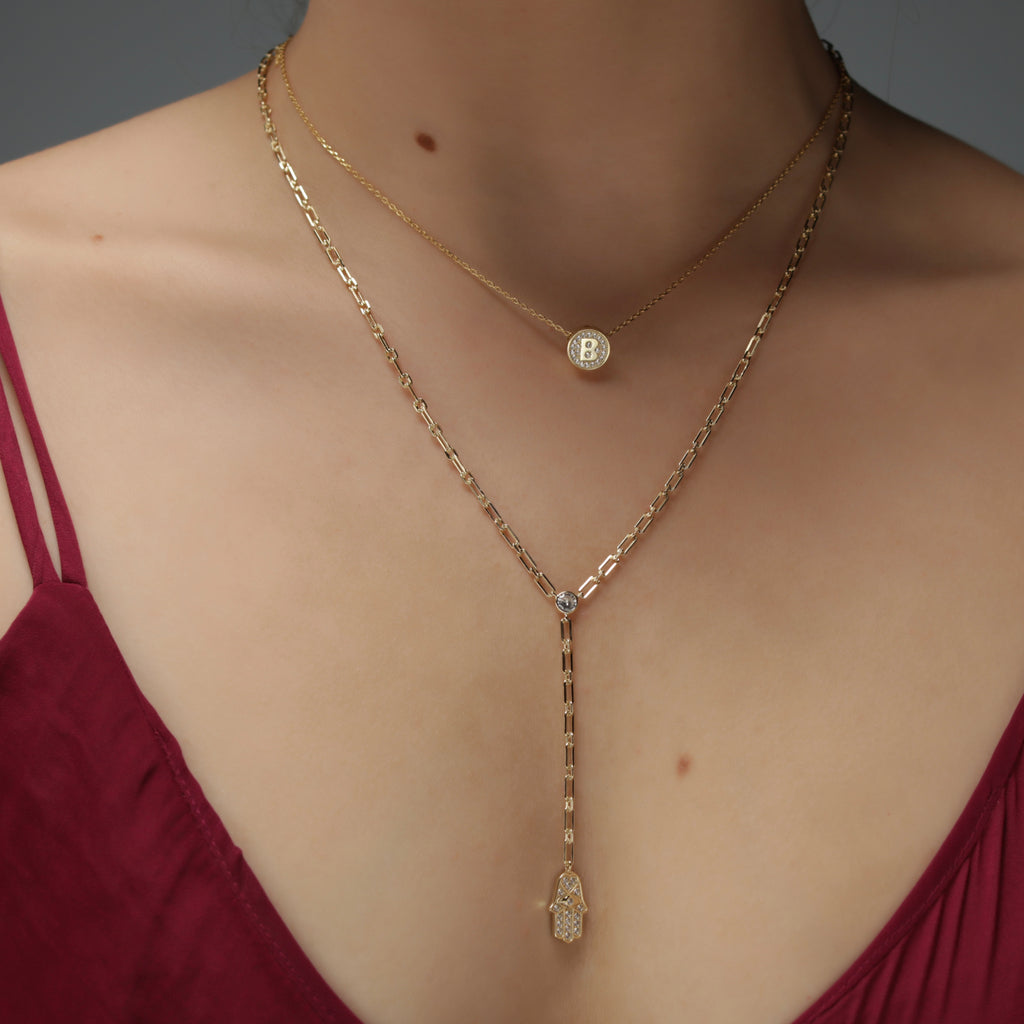 Small CZ Initial Letter Necklace (A-Z) - Gold or Silver