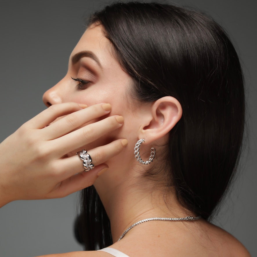 CZ Link Hoop 25mm - Gold or Silver