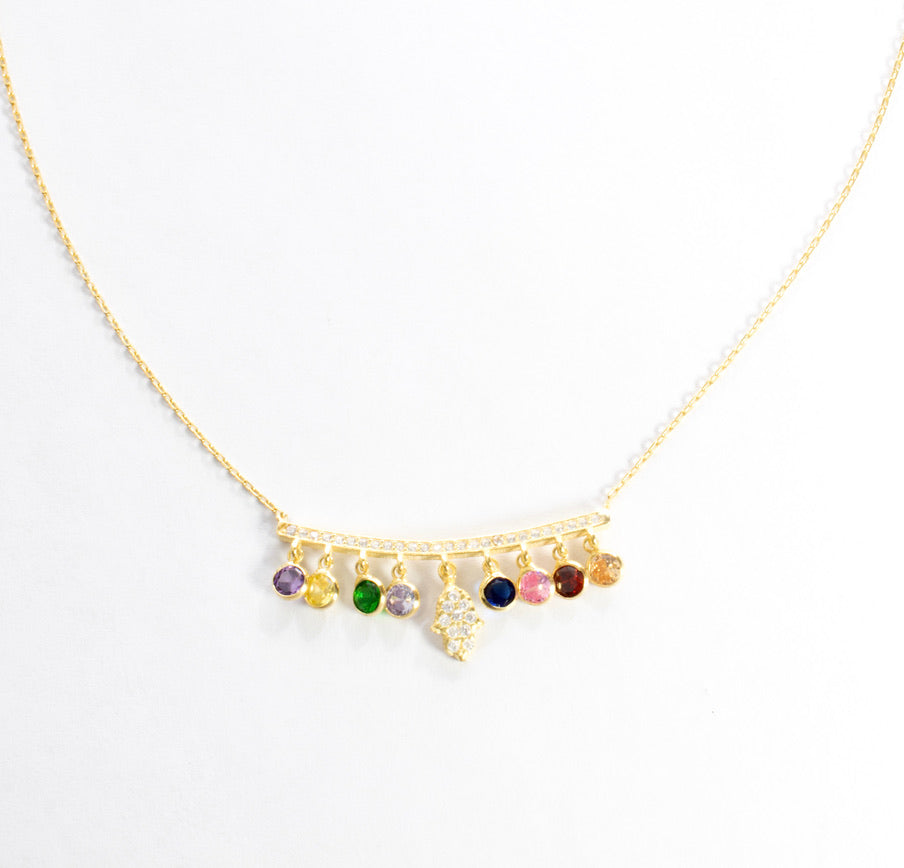 Dangling Bar CZ/Hamsa Necklace
