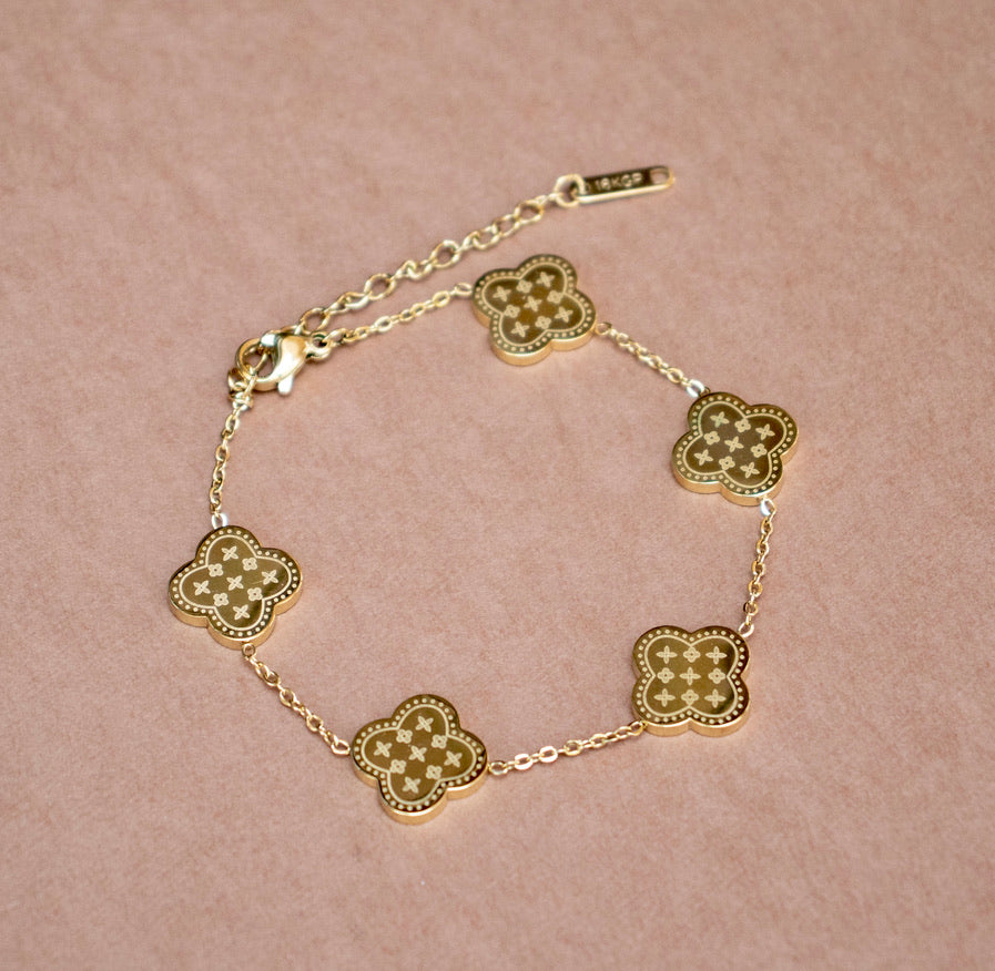 Both Sides Printed Four Leaf Clover Bracelet - Gold and Silver