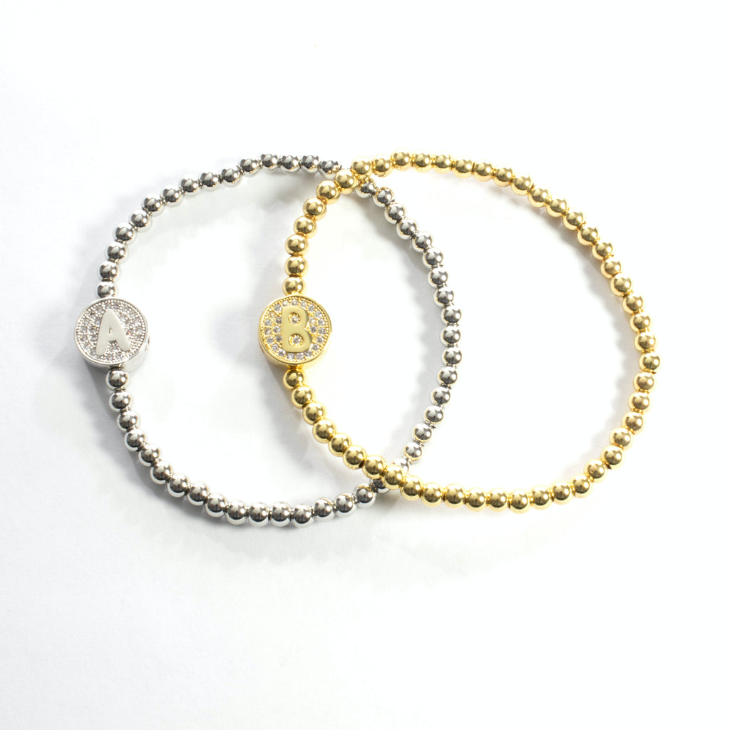 Stretch Beaded Initial Bracelet - Gold or Silver