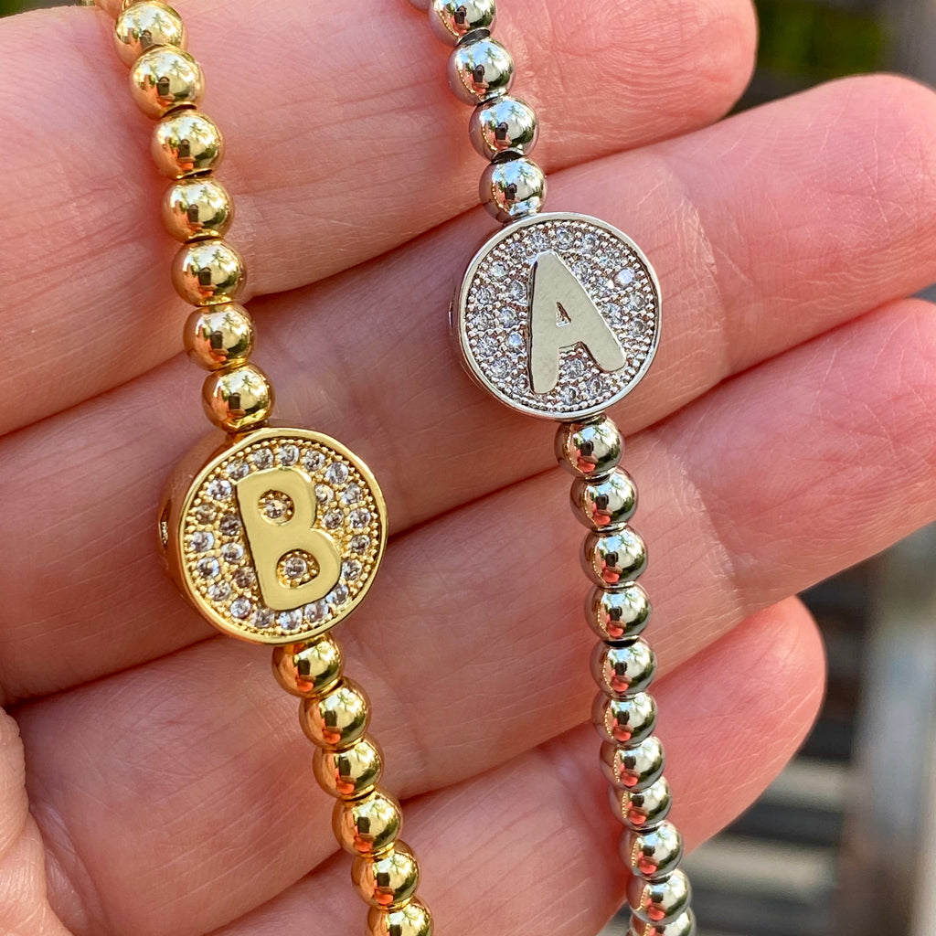 Stretch Beaded Initial Bracelet - Gold or Silver