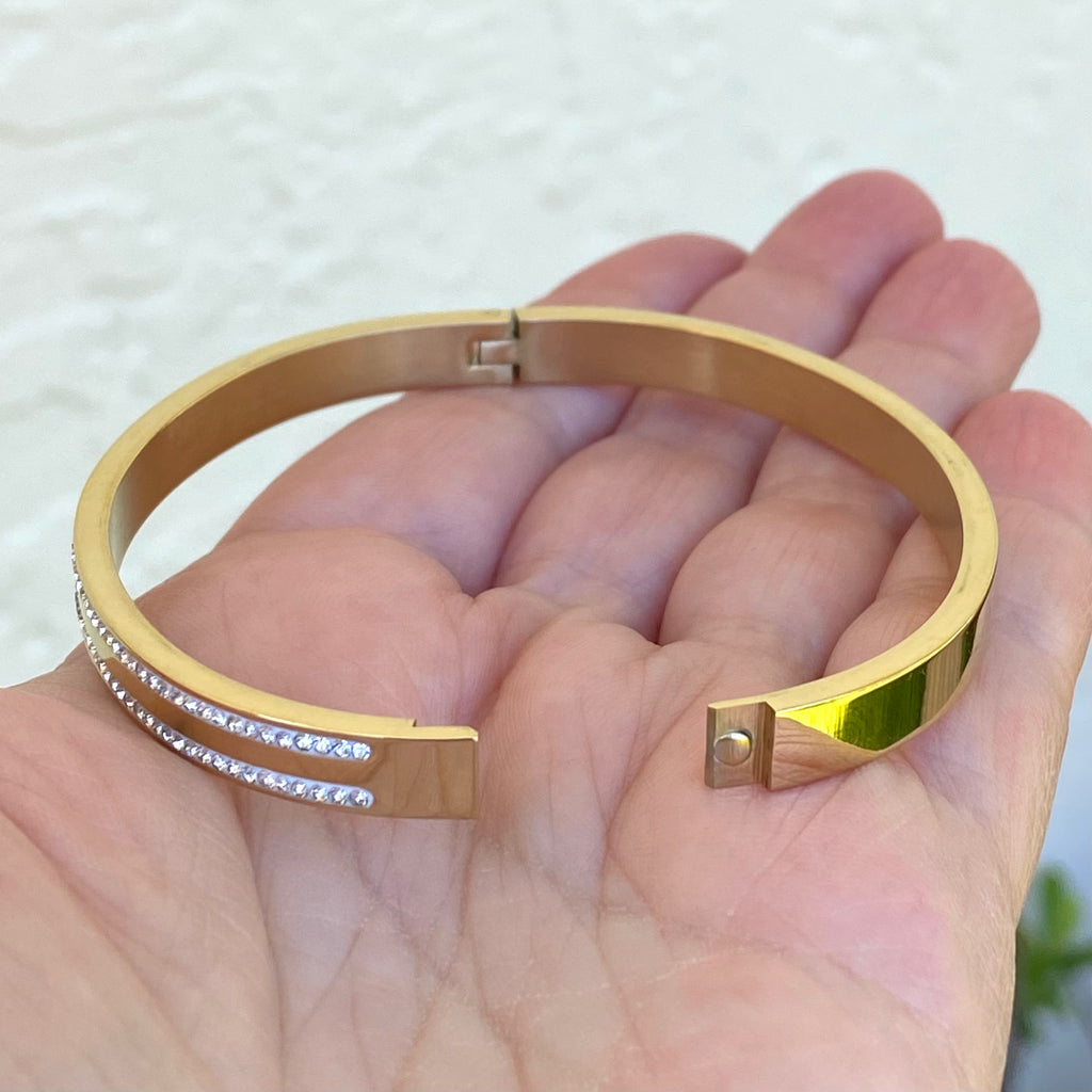 Double Row CZ Band Bangle Bracelet- Gold and Silver