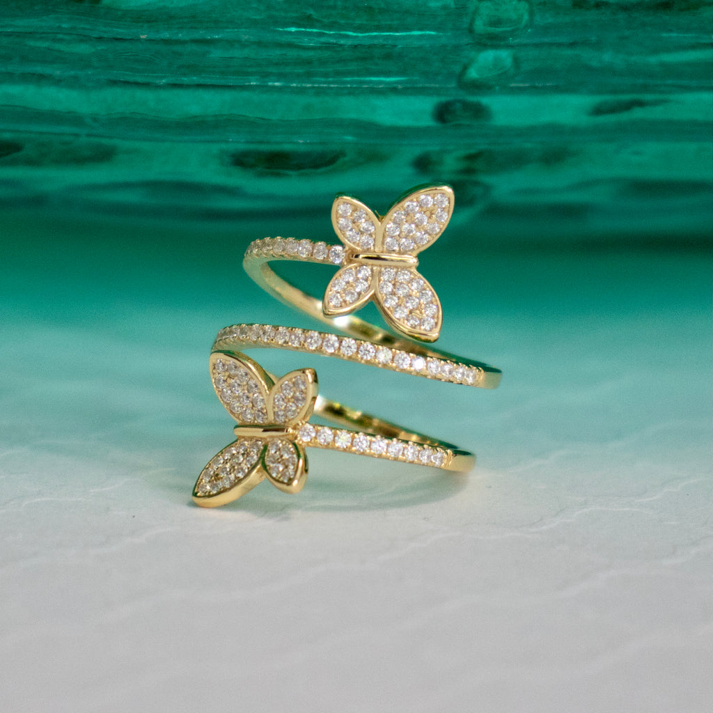 Double CZ Butterfly Ring - Gold